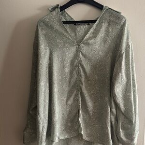Zara Light Green Floral Blouse